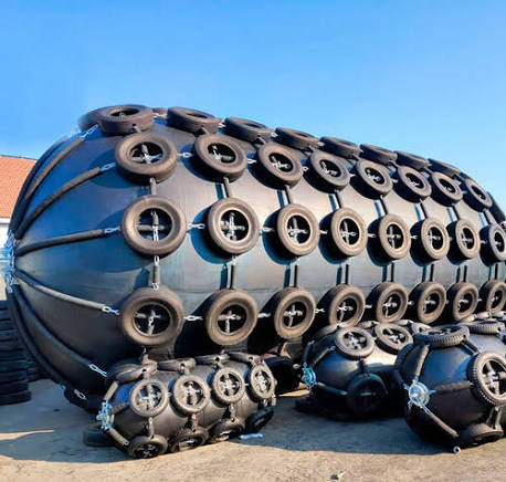 Yokohama pneumatic fenders stacked at yard
